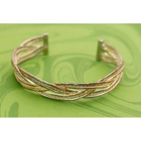 Vintage Sterling Silver Wavy Knots Elegant Cuff Bracelet Size 8 - W6 - Picture 2 of 5